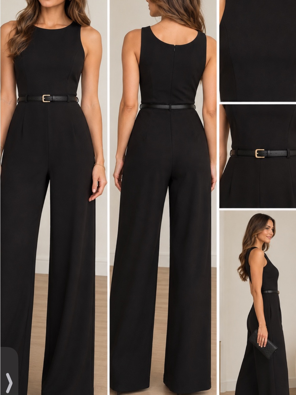 Jones New York Black Sleeveless Wide-Leg Belted Jumpsuit